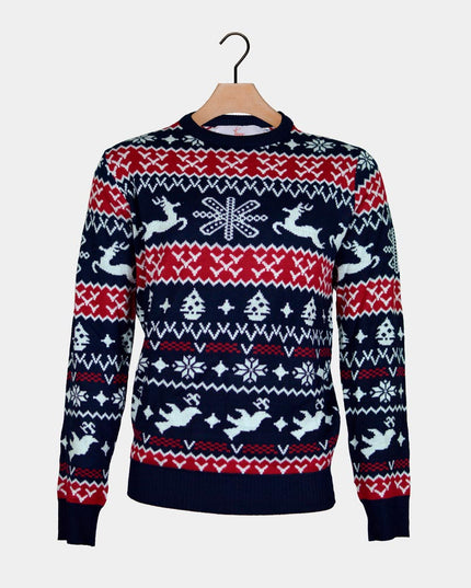 Couples Christmas Sweater with Reindeer and Holiday Patterns