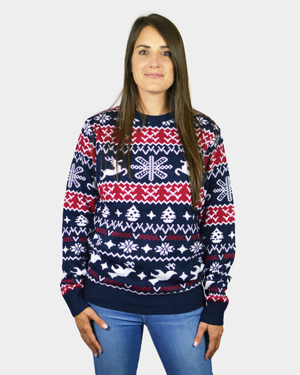 Women's Christmas Sweater with Reindeer and Holiday Patterns