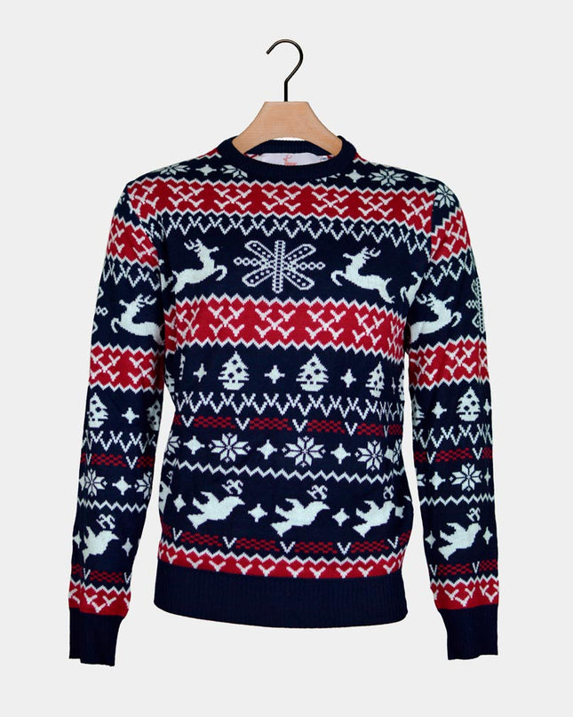 Women's Christmas Sweater with Reindeer and Holiday Patterns