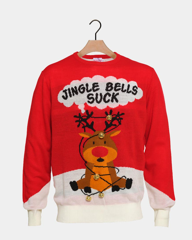 Couple's Christmas Sweater Red "Jingle Bells" 3D Design