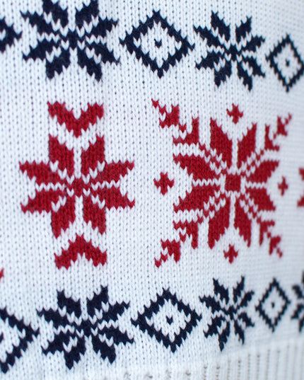 Women's Red Christmas Sweater with Reindeer and Snow