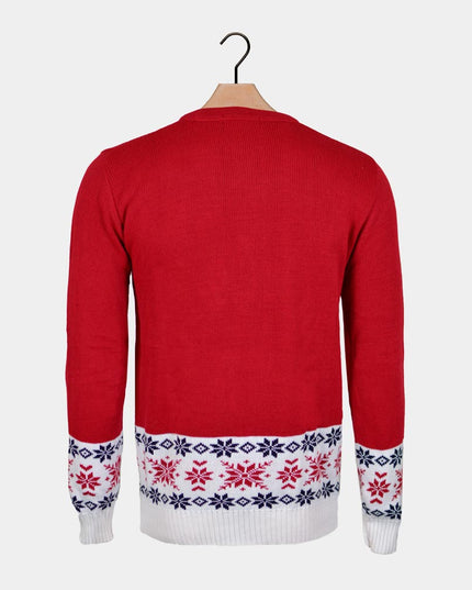 Red Christmas Sweater for Men with Reindeer and Snow
