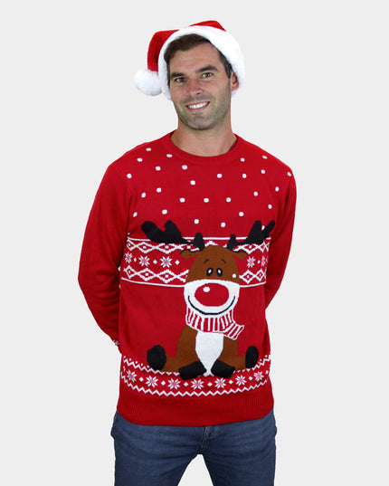 Red Rudolph Sweater with Scarf for Men
