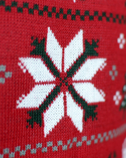 Women's Red Christmas Sweater with Reindeer, Trees, and Stars
