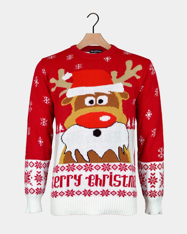 Red Christmas Sweater with Rudolph the Reindeer