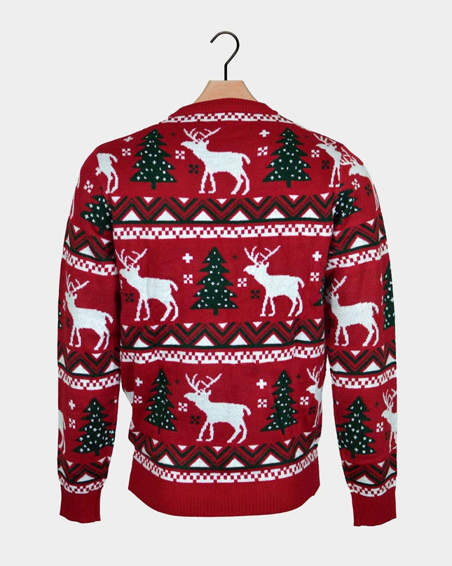 Red Christmas Sweater for Women with Christmas Trees and Reindeer