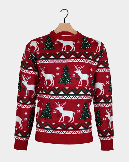 Red Christmas Sweater for Women with Trees and Reindeer