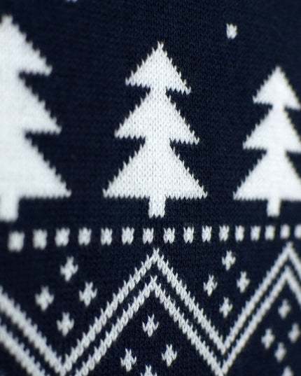 Blue Christmas Sweater for Women with Trees, Snowmen, and Santa