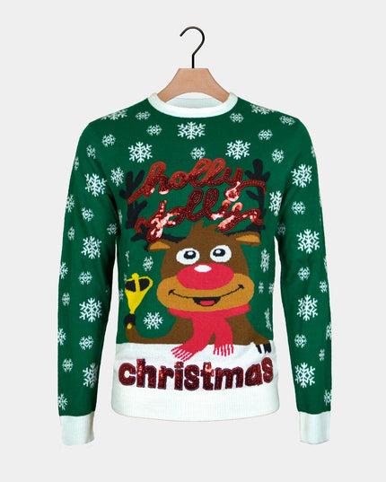 Women's Green Holly Jolly Sequins Christmas Sweater