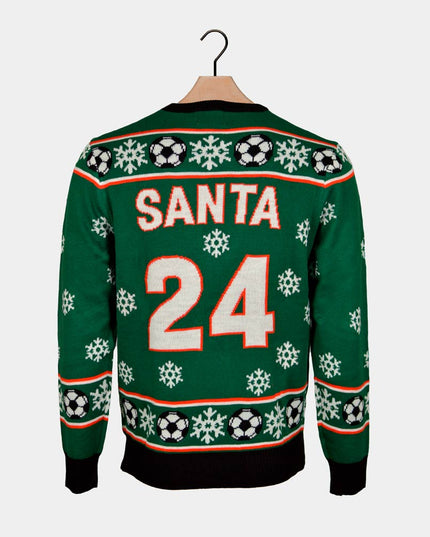 Green Santa Sweater for Couples Playing Soccer