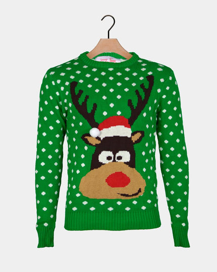 3D Christmas Hat Reindeer Couples Sweater - Green