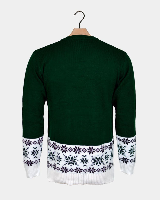 Green Christmas Sweater for Couples - Ice Skating Reindeer Design