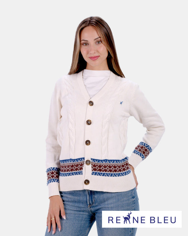 Women's Organic Cotton Alpine Cardigan Sweater with Reindeer