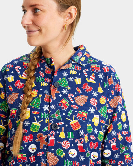 Unisex Blue Christmas Pajamas with Holiday Patterns