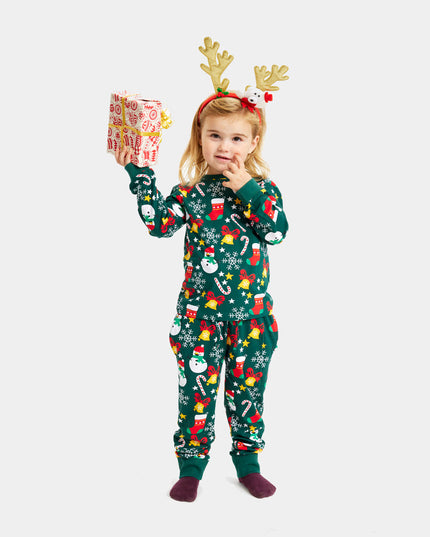 Family Christmas Pajamas in Green with Holiday Patterns