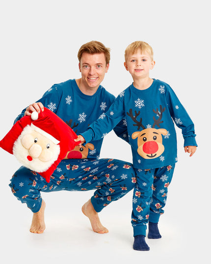Kids Blue Christmas Pajamas with Rudolph