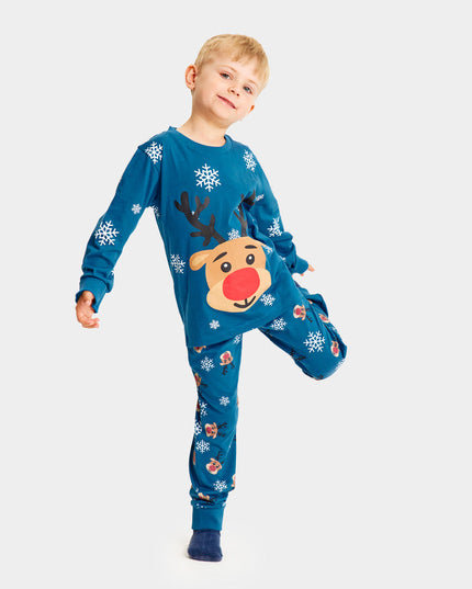 Christmas Pajamas for Kids in Blue with Rudolph