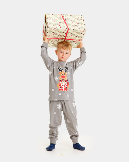 Kids Gray Christmas Pajamas with Rudolph