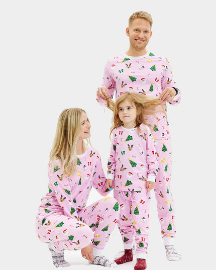 Kids Pink Christmas Pajamas with Holiday Patterns