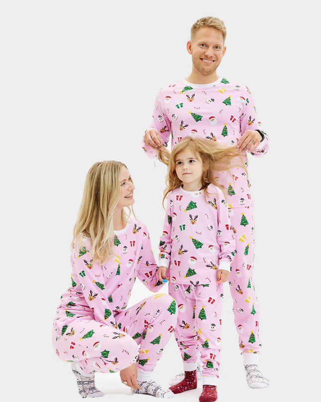Kids Pink Christmas Pajamas with Holiday Patterns