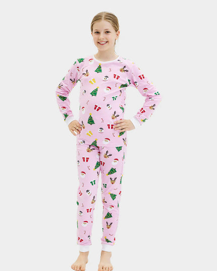 Kids' Pink Christmas Pajamas with Holiday Patterns