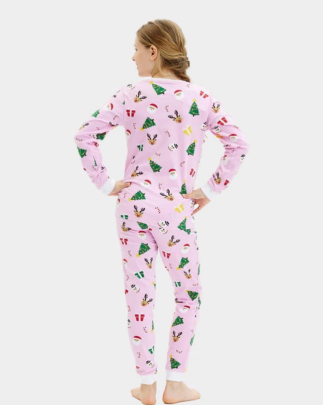 Kids Pink Christmas Pajamas with Holiday Patterns