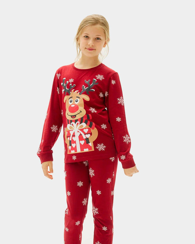 Kids Red Christmas Pajamas with Rudolph