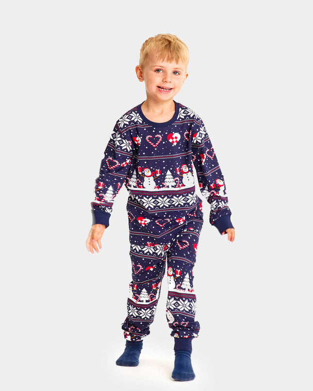 Family Blue Christmas Pajama with Snowmen and Hearts