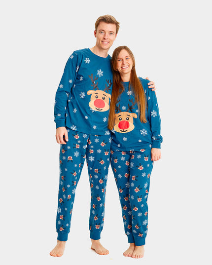 Family Christmas Pajamas in Blue with Rudolph the Reindeer