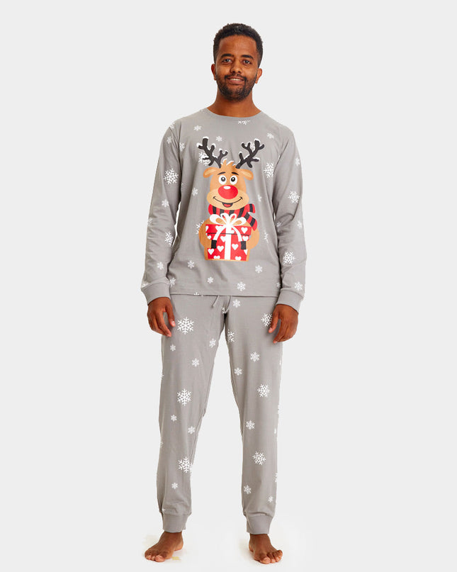 Family Christmas Pajamas in Gray with Rudolph the Reindeer