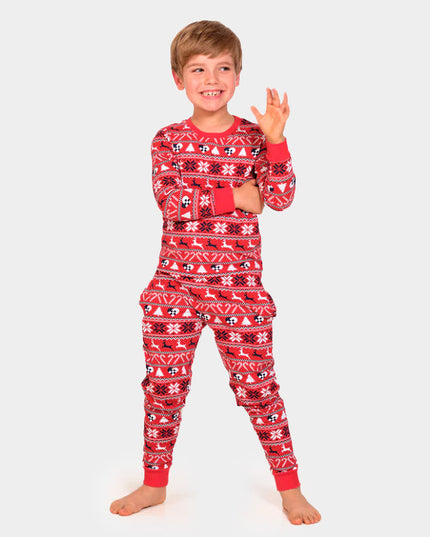 Family Christmas Pajamas in Red with Reindeer and Trees