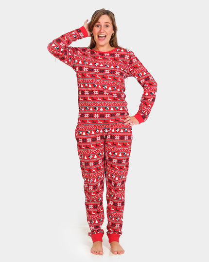 Family Christmas Pajamas in Red with Reindeer and Trees