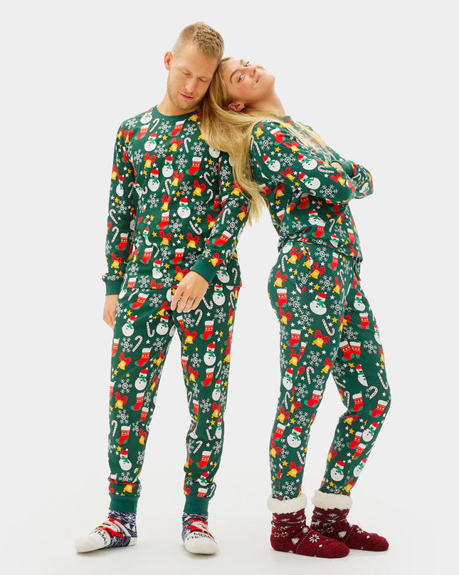 Family Christmas Pajamas in Green with Holiday Patterns