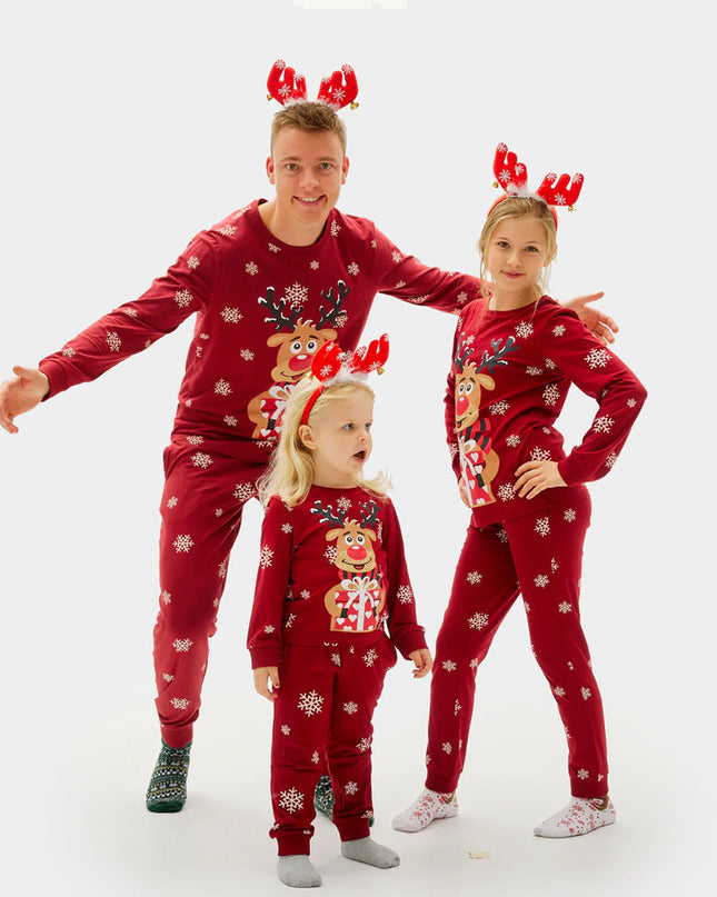 Kids Red Christmas Pajamas with Rudolph