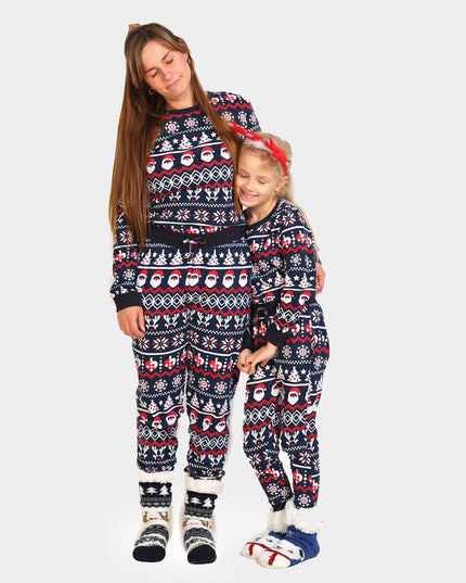 Unisex Blue Christmas Pajamas with Santa and Trees