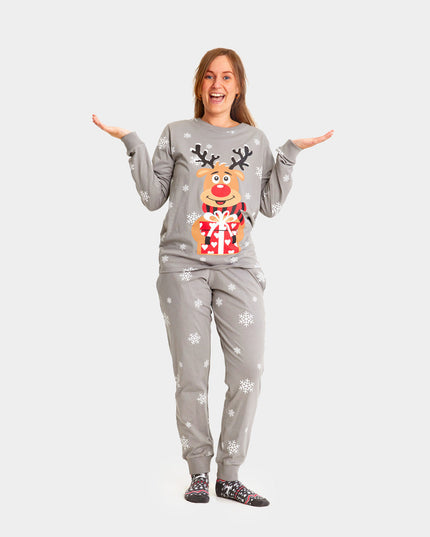 Unisex Gray Christmas Pajamas with Rudolph