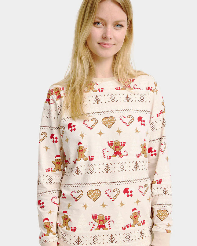 Unisex Beige Christmas Pajamas with Cookies