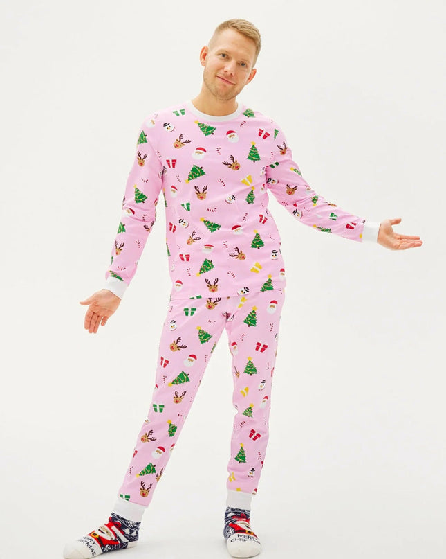Unisex Pink Christmas Pajamas with Holiday Patterns