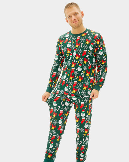 Unisex Green Christmas Pajamas with Holiday Patterns