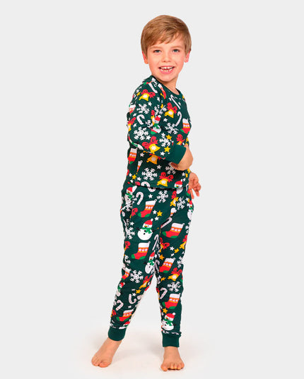 Green Christmas Pajamas for Kids with Holiday Patterns