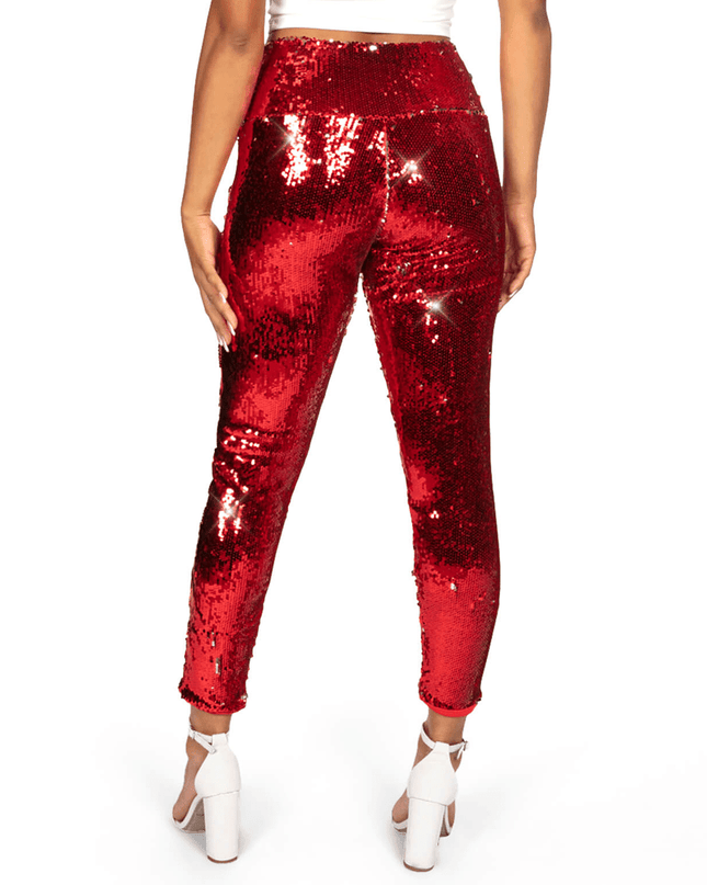 Red and Silver Reversible Sequin High Waisted Leggings