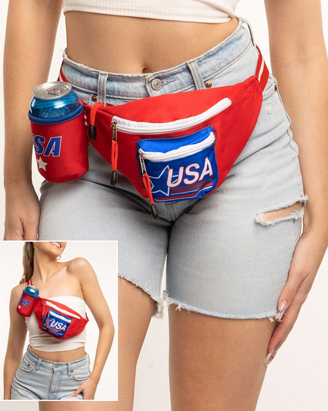 Red USA Fanny Pack w/ Drink Holder