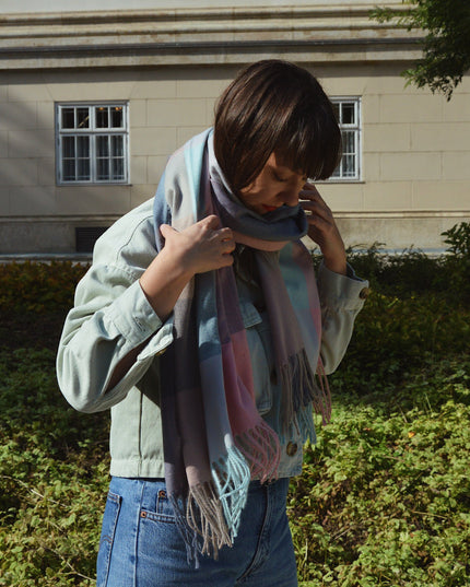 Mint-Pink Plaid Scarf