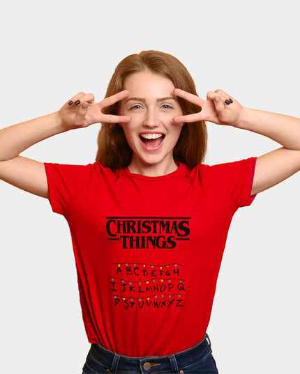 Red Family Christmas T-Shirt with Christmas Things