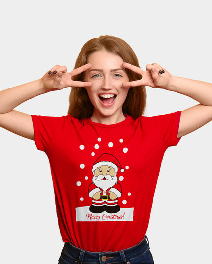 Red Family Christmas T-Shirt with Santa Claus
