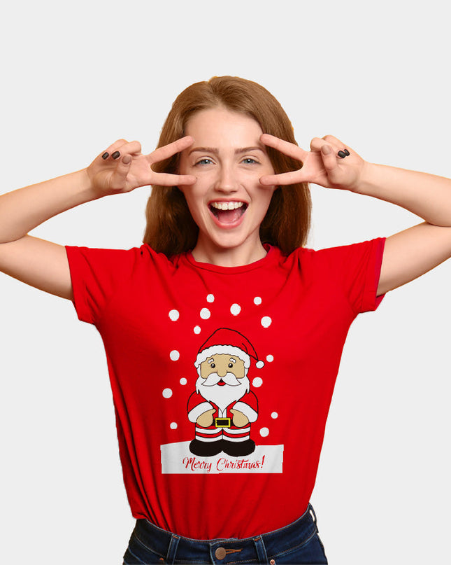 Red Family Christmas T-Shirt with Santa Claus