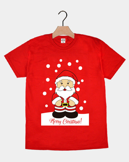 Red Christmas T-Shirt for Family featuring Santa Claus
