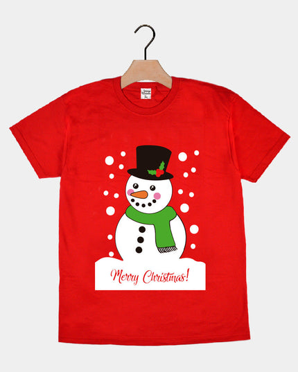 Red Christmas T-Shirt for Men and Women with Snowman