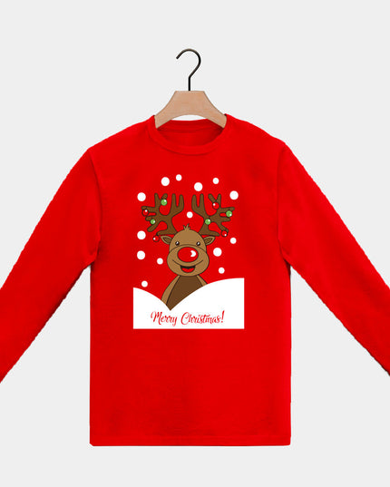 Red Long Sleeve Christmas T-Shirt with Rudolph
