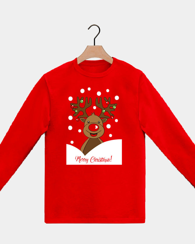 Red Long Sleeve Christmas T-Shirt with Rudolph